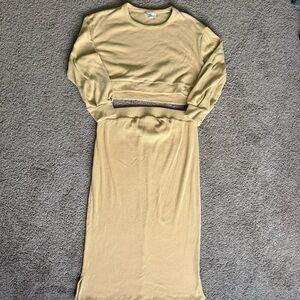 Isabel Maternity by Ingrid & Isabel Cream Two Piece Long Sleeve Midi Skirt Set